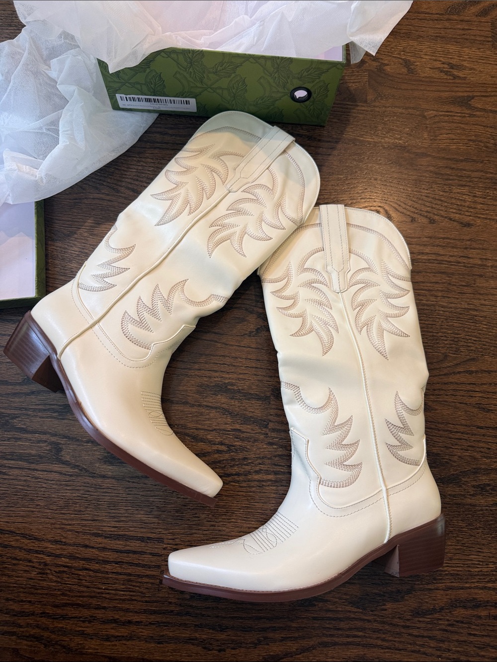 Cream Western Moto Boots with Embroidered Shaft size 8